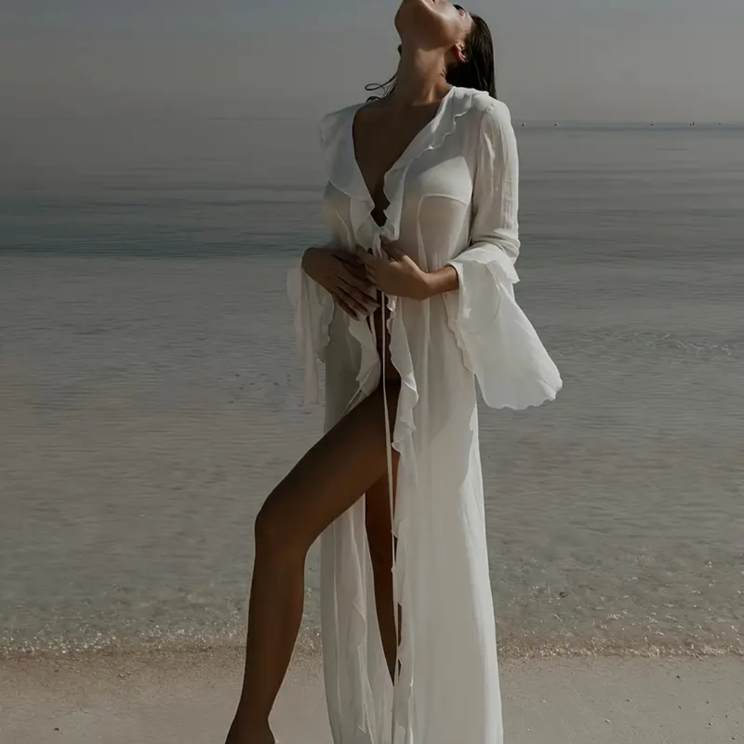 Serena Şifon Fırfırlı Plaj Elbisesi